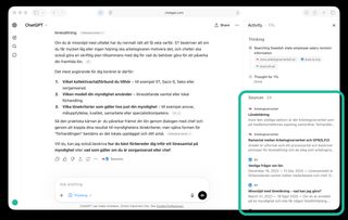 En fråga i ChatGPT som visar vilka källor som används för svaret