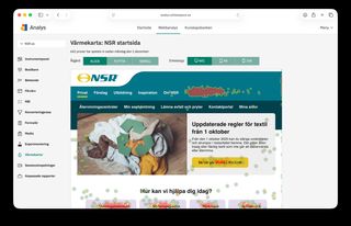 Skärmbild som visar Whitespace Analys, och en värmekarta över klick